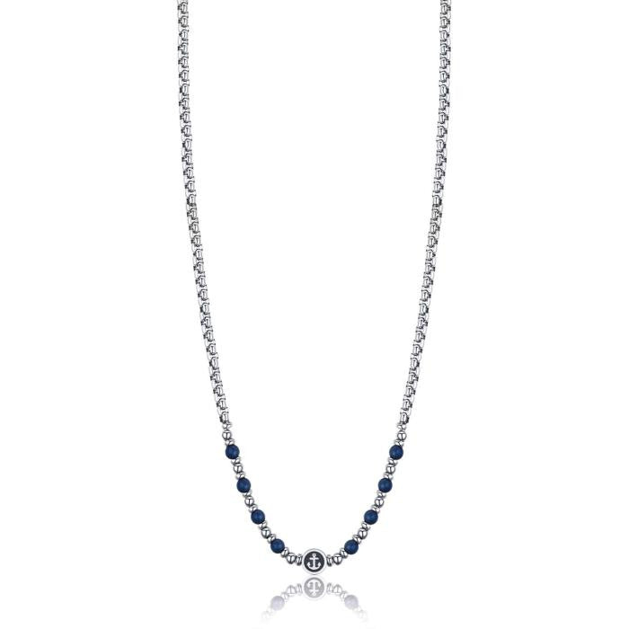 Collana In Acciaio Con Ancora Ed Ematite Blu