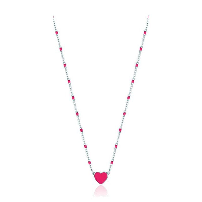 Collana Junior in acciaio con cuore con smalto rosso