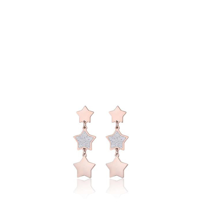 Orecchini In Acciaio Con Stelle Ip Rose E Glitter