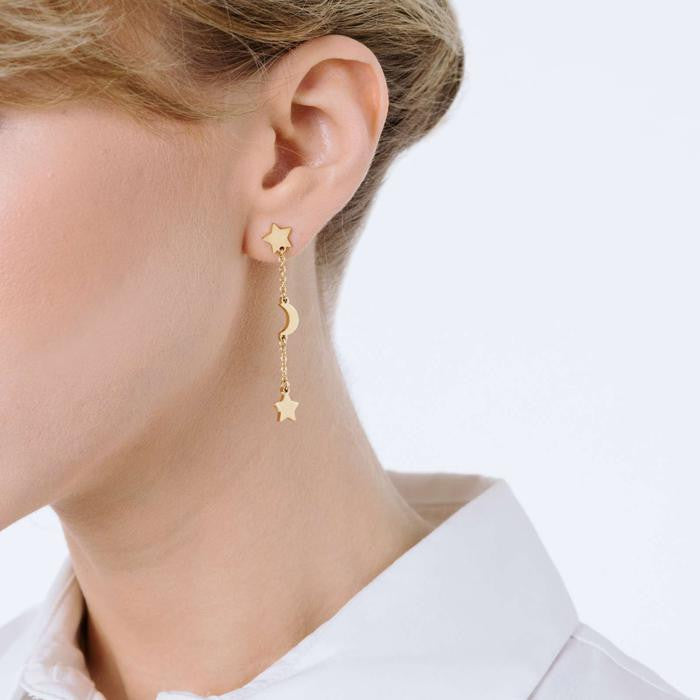 Orecchini In Acciaio Ip Gold Con Stelle E Lune