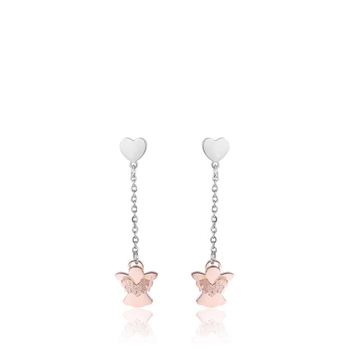 Orecchini In Acciaio Con Angeli Ip Rose
