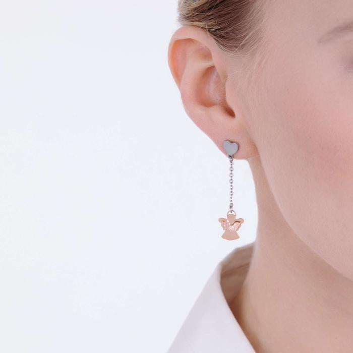Orecchini In Acciaio Con Angeli Ip Rose