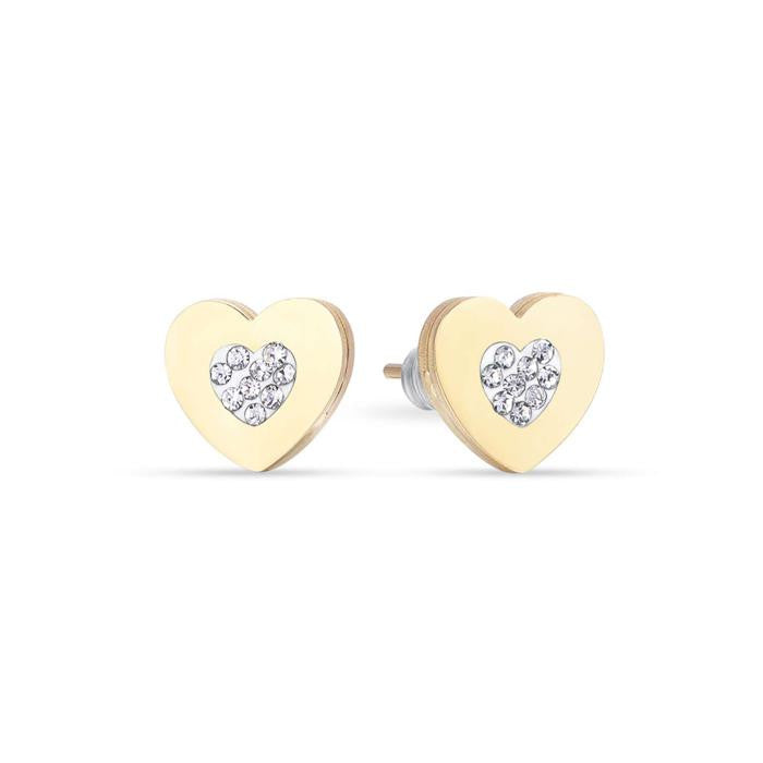 Orecchini In Acciaio Ip Gold Con Cuori Con Cristalli Bianchi
