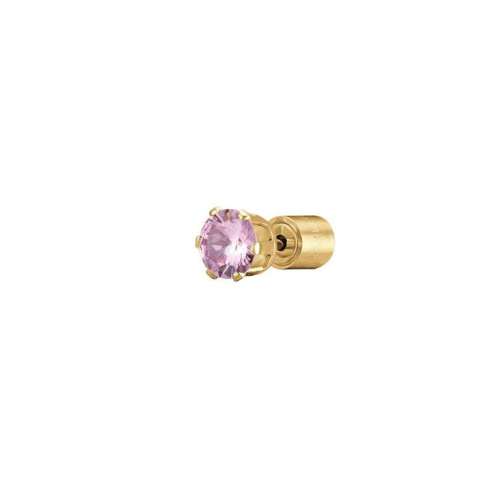 Mono orecchino in acciaio ip gold con cristallo rosa