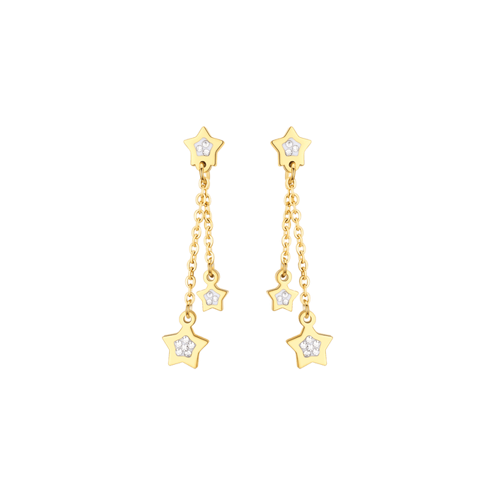 ORECCHINI DONNA IN ACCIAIO IP GOLD CON STELLE E CRISTALLI BIANCHI