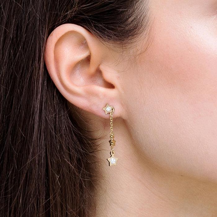 ORECCHINI DONNA IN ACCIAIO IP GOLD CON STELLE E CRISTALLI BIANCHI