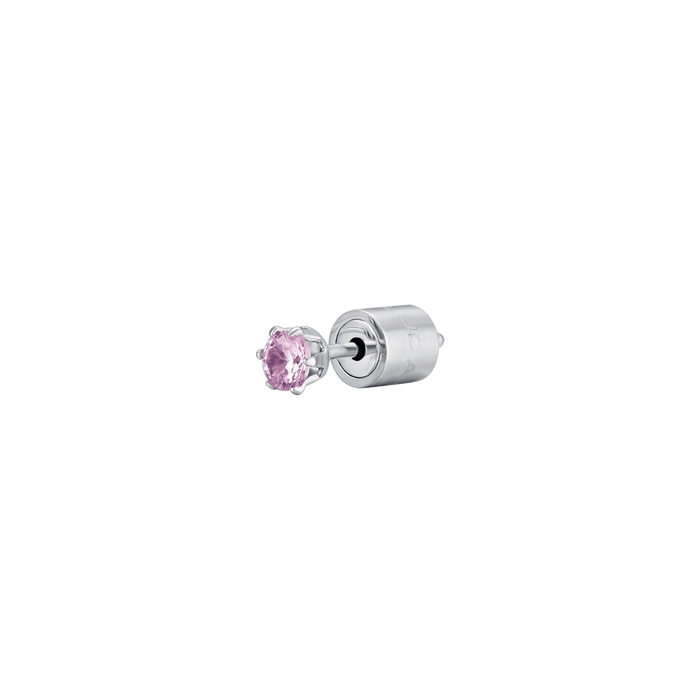 MONO ORECCHINO PUNTO LUCE IN ACCIAIO CON CRISTALLO ROSA 3 MM