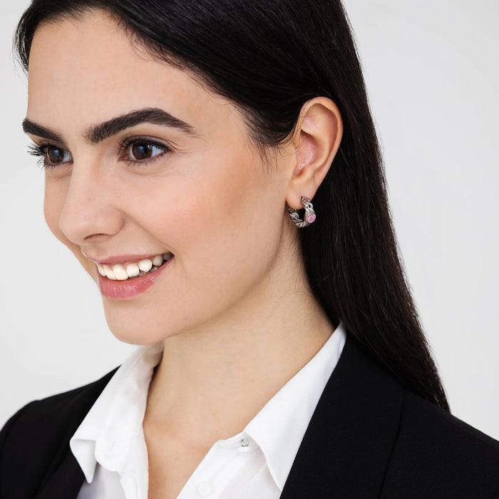 ORECCHINI DONNA IN ACCIAIO CON CRISTALLI ROSA