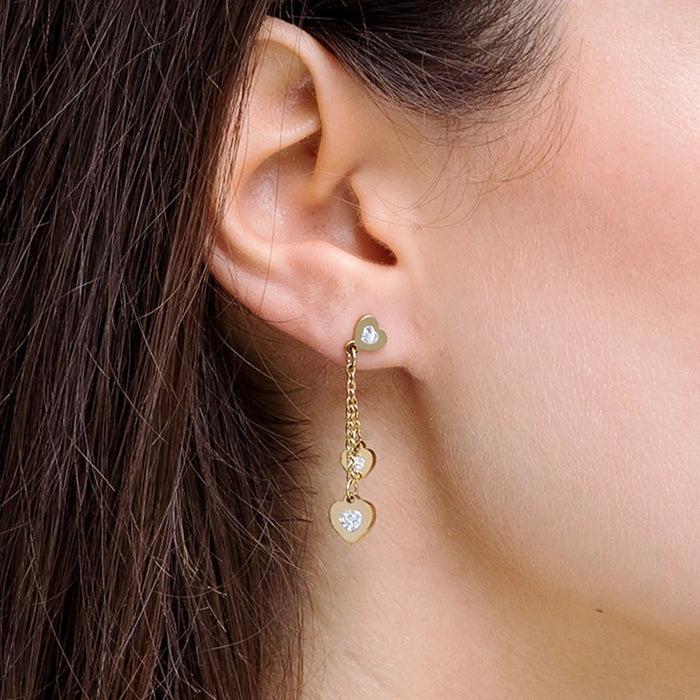 ORECCHINI DONNA IN ACCIAIO IP GOLD CON CUORI E CRISTALLI BIANCHI