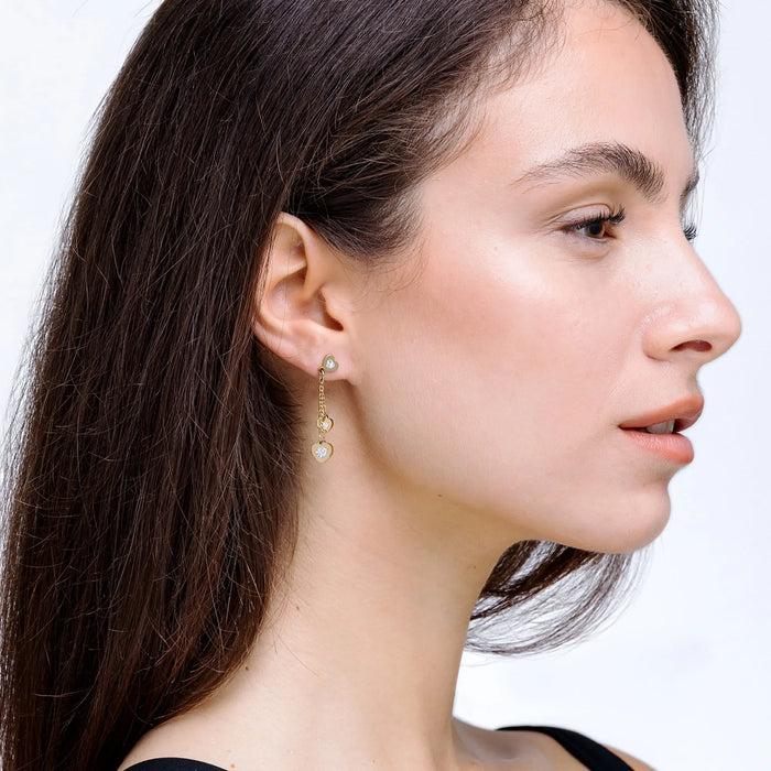ORECCHINI DONNA IN ACCIAIO IP GOLD CON CUORI E CRISTALLI BIANCHI