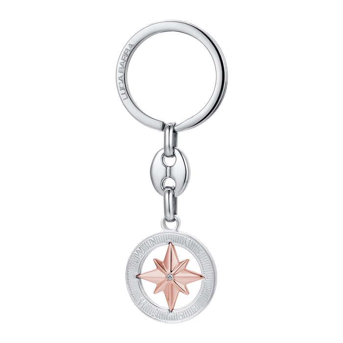 PORTACHIAVI UOMO IN ACCIAIO CON ROSA DEI VENTI IP ROSE
