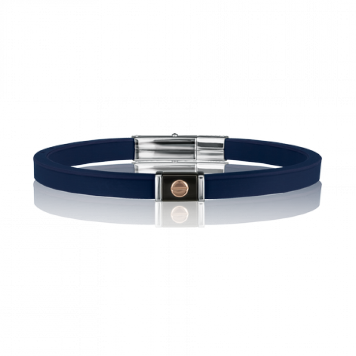BRACCIALE IN SILICONE CON INSERTI IN ACCIAIO E DETTAGLIO IN ORO ROSA 9K