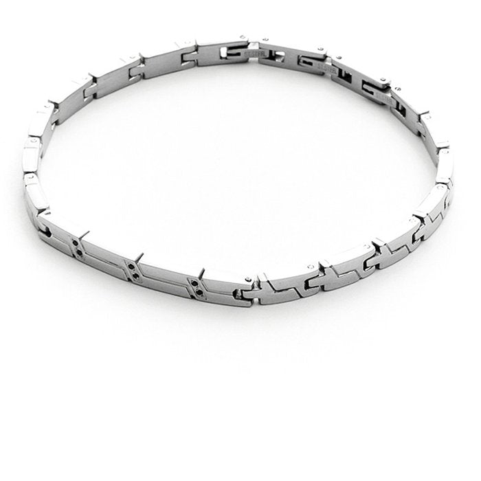 Bracciale central maglie rigate strass neri