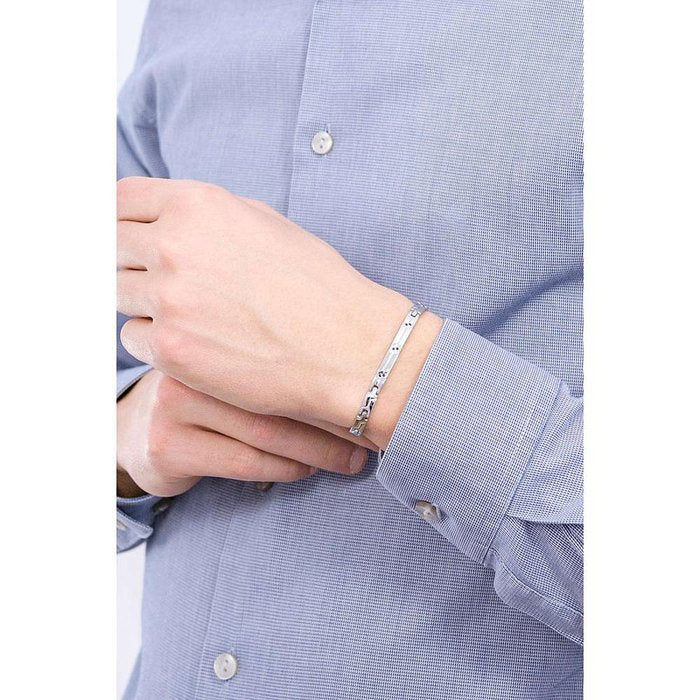 Bracciale central maglie rigate strass neri