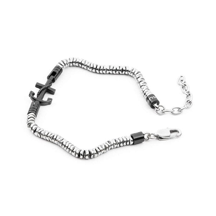 Bracciale acciaio serpente con ancora nera