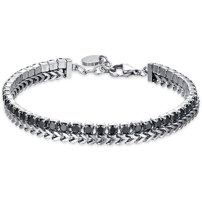 BRACCIALE UOMO IN ACCIAIO E CRISTALLI NERI