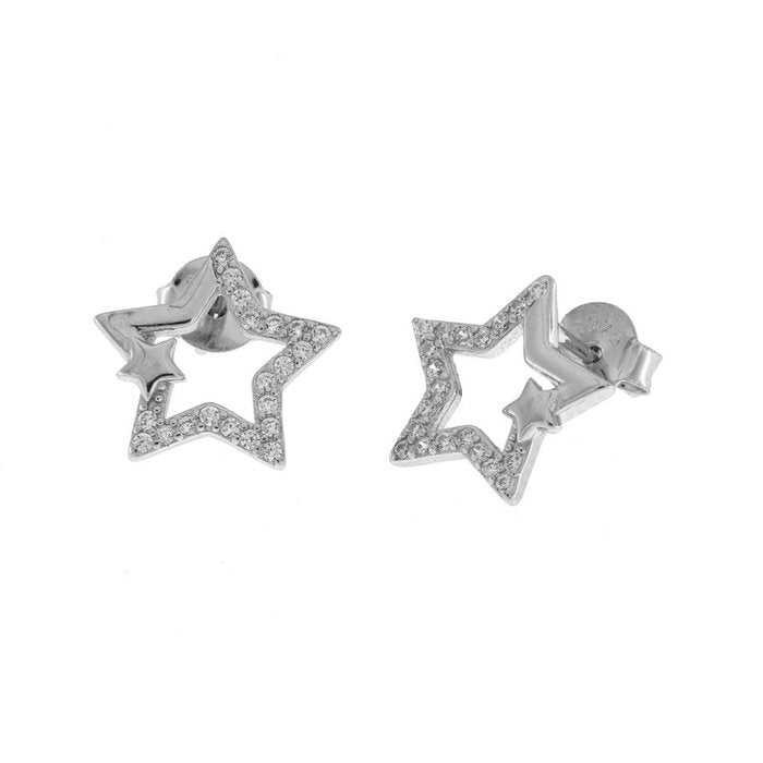 Orecchini in Argento 925 a forma di stella ricoperta da zirconi bianchi