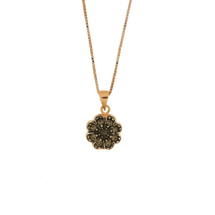 Collana in Argento 925 a forma di fiore stile antico con cristalli fume' e bianchi