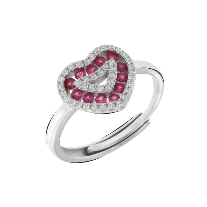 Anello in Argento 925 con cuore impreziosito da zirconi rossi e trasparenti