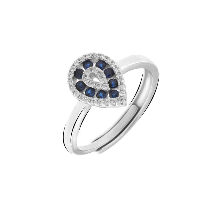 Anello in Argento 925 con zircone a forma di goccia blu