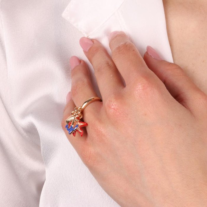 Anello in Metallo con stella marina, conchiglia e ancora