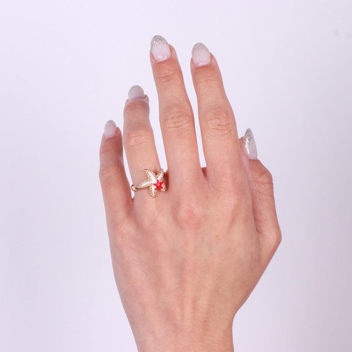 Anello in Metallo con stella marina e smalti colorati