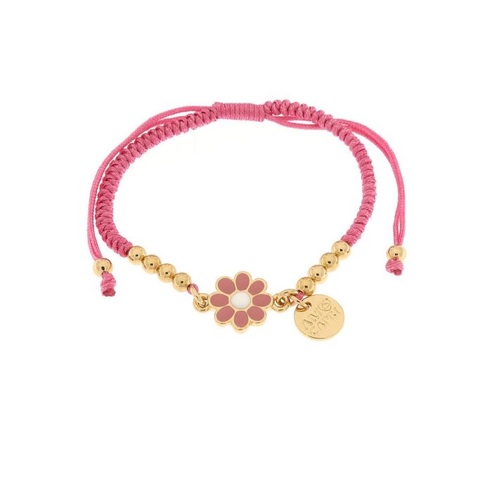 Bracciale in Metallo con cordino rosa e sfere con margherita