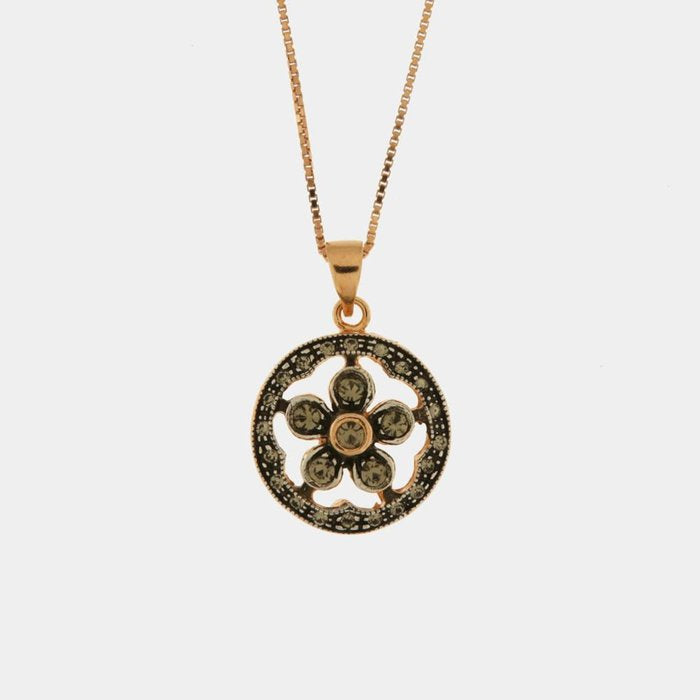 Collana in Argento 925 a forma di fiore stile antico con cristalli fume'