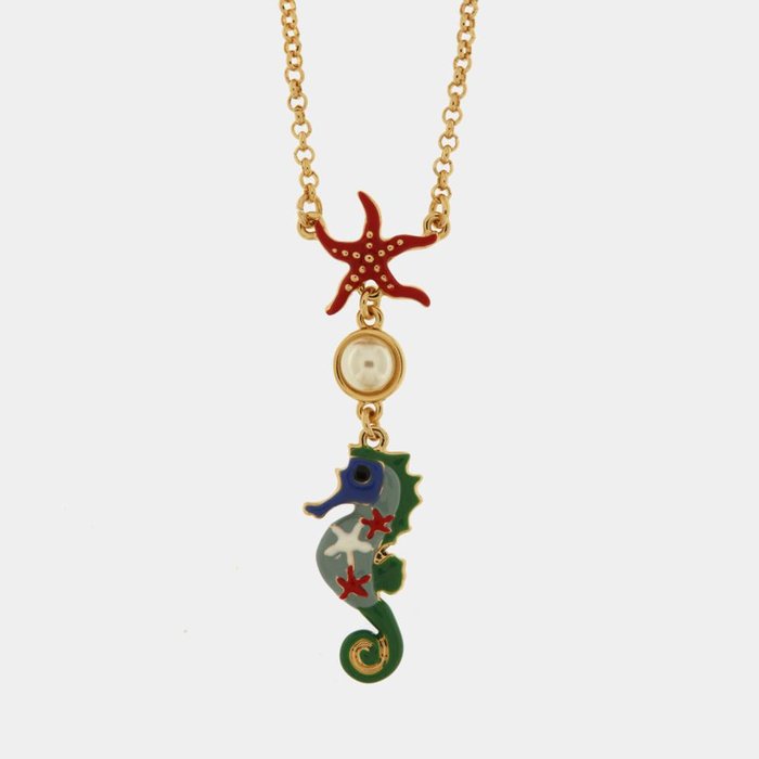 Collana in Metallo con cavalluccio marino e piccola perla