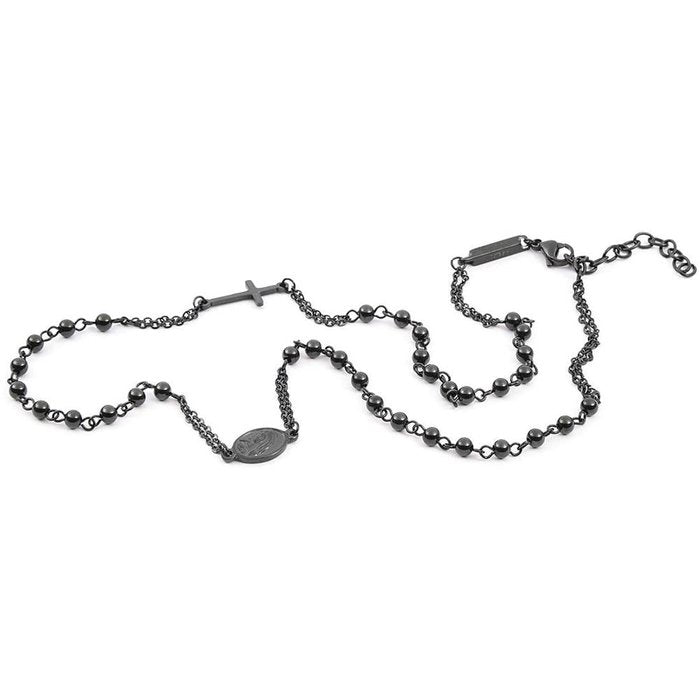 Collana croce e placchetta nera