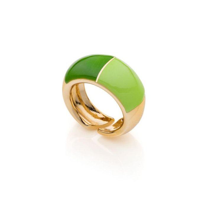 Anello in bronzo dorato con smalto verde